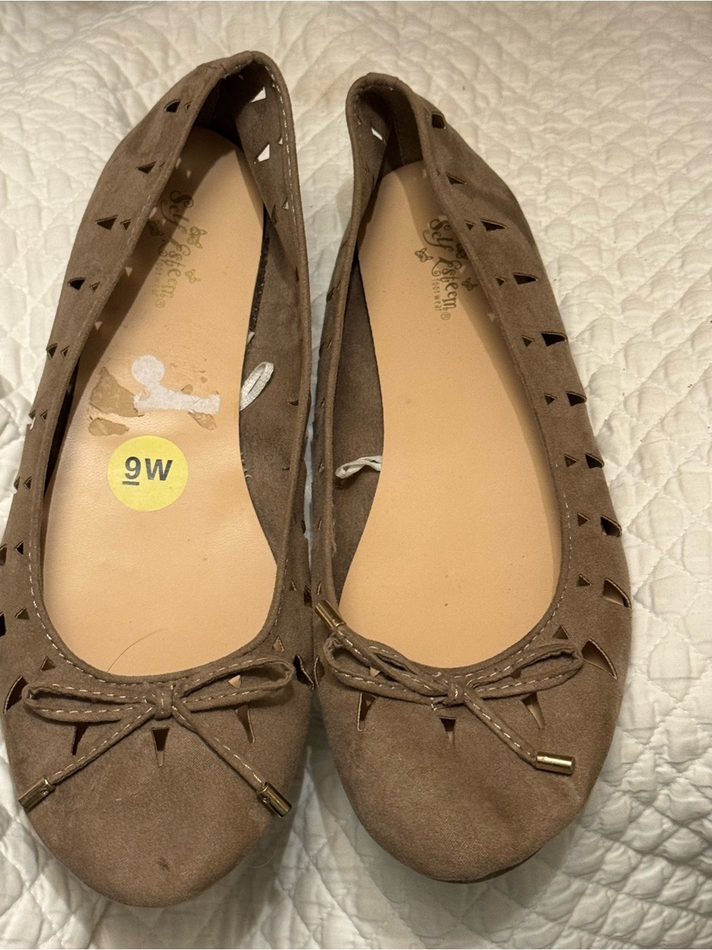 Self Esteem Taupe Suede Ballet Flats with Bow